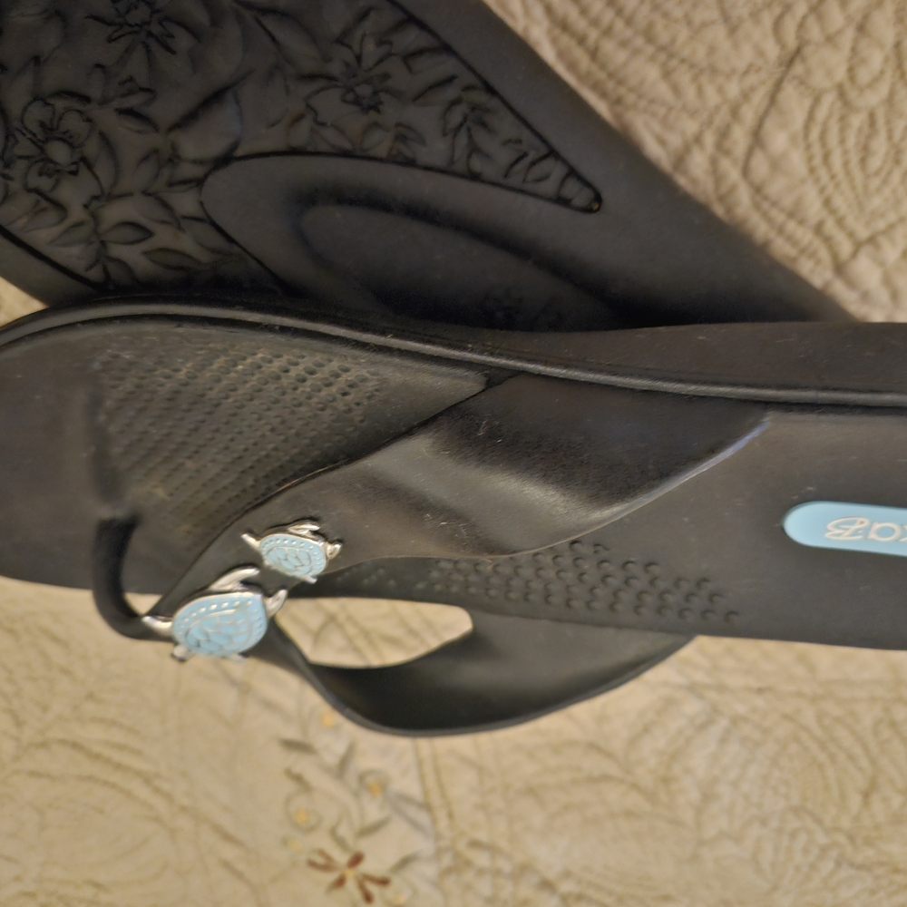 OKA b. Black Sandals with Blue Turtle Accents - Picture 6 of 7